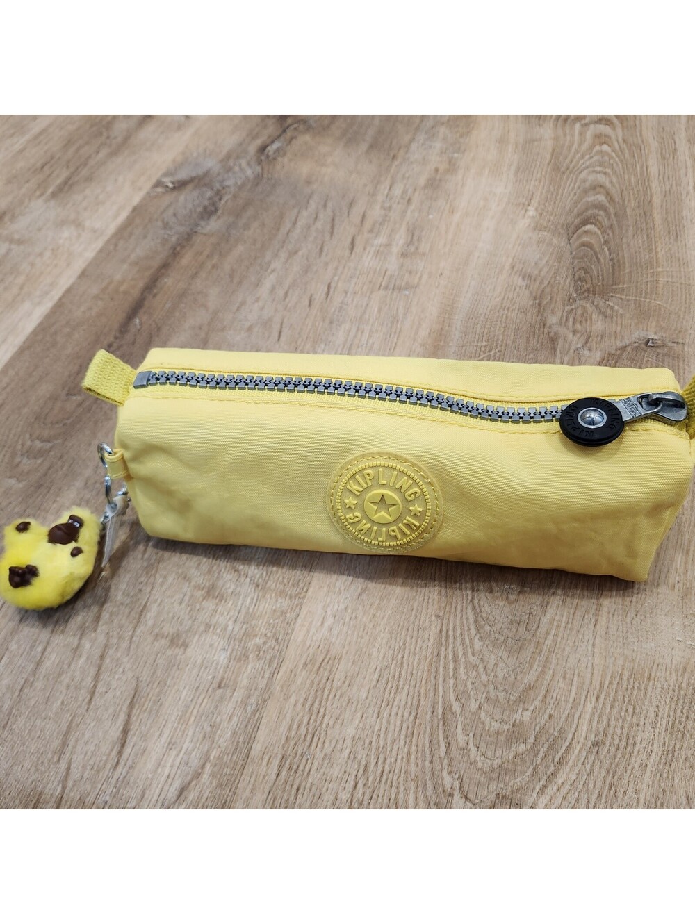 Kipling Freedom Nylon Pencil Cosmetic Case Pouch Yellow w/ Leila Monkey Keychain